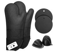 Maniques Cuisine, Sopito Gant Four Résistants à la Chaleur jusqu'à 230℃ 6 Pièces Extra-Long Gant Cuisine en Silicone pour Le Four et la Cuission, Noir