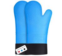 Maniques Cuisine, Sopito Gants de Four Résistant à la Chaleur Silicone Gants de Four Extra Long Antidérapant Mitaines de Four (Bleu, 1 Paire)