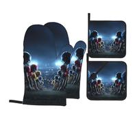 Maniques De Cuisine Joueur De Rugby Anti Chaleur Ensemble De Gants De Four Flexible Lot De 4 pour Micro-Ondes Cheminée Cuisson
