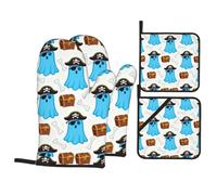 Maniques De Cuisine Os Au Trésor De Fantômes De Pirates Drôles Doux Ensemble De Gants De Four Lavable Lot De 4 pour Cuisson Micro-Ondes Cheminée