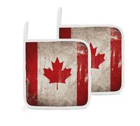 Maniques rétro avec motif drapeau du Canada - Isolation épaisse - Dessous de plat - Avec boucles de suspension - Manique de cuisine résistante à la chaleur - Polyvalents pour comptoirs, casseroles