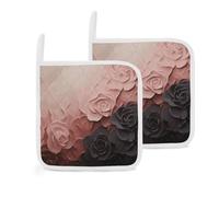 Maniques roses blush et noires double couche d'isolation épaisse, dessous de plat - avec boucles de suspension, manique de cuisine résistante à la chaleur, polyvalent pour comptoirs, casseroles