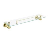 Manissa Étagère de salle de bain en verre trempé en laiton brossé 520 mm de long avec barre en acier inoxydable de qualité 304