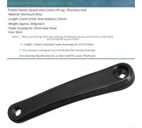 Manivelle pour gauche 170mm pour Vélo Électrique et Ville Manivelle | Longueur 170mm idéale, compatible pour vtt et ville, installation stable, résistance pour usure, design (Black Rhombus)