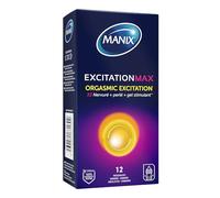 Manix Excitation Max : Texture Nervurée Perlée et Gel Chauffant / Boite de 12 Préservatifs pour Homme à Triple Stimulation pour un Plaisir Intense et une Excitation Orgasmique