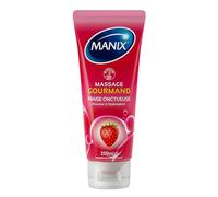 MANIX Gel de Massage Gourmand (200mL) : Gel de massage aromatisé à la Fraise - Compatible avec les préservatifs