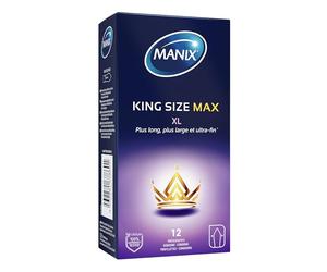 Manix King Size Max : Boite de 12 Préservatifs de Grande Taille Xl, pour Homme - Plus larges, Plus Longs et Extra Fins pour un Confort Maximal / Diamètre 56mm