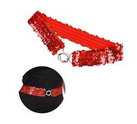 MANJIAMEI Ceintures à Paillettes pour Femmes Ceinture Extensible à Paillettes Ceintures Brillantes 80s pour Femmes Élastique Ceinture Cinch avec Boucle en Métal Fête Costume 70s Soirée Disco, Rouge