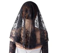 MANJIAMEI Voile Mantilla en Dentelle Florale Voile Catholique d’Église et de Chapelle Couvre-Chef Court Voile Latin pour Messe Fête de Mariage Sainte Communion et Cérémonie Religieuse Noir