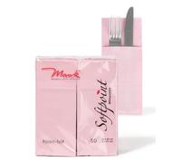 Mank Lot de 50 Serviettes de Couverts en Softpoint - Sacs à Couverts Pub - 40 cm x 33 cm - Pliage en 8 - Avec Fente pour la Restauration et les Fêtes - Vieux Rose