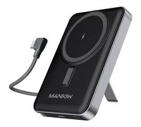 MANKIW Batterie Externe pour MagSafe, 10 000 mAh 22,5 W Magnétique PowerBank sans Fil à Charge Rapide avec Support Réglable, Câble USB-C Intégré Compatible avec iPhone 16/15/14/13/12