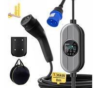 MANKIW Câble De Recharge pour Voiture Électrique Type 2, 3,68 KW Portable, Chargeur de Véhicule Électrique Réglable (6-16A), 8 Mètres, IP65 Câble de Recharge EV Type 2 (IEC 62196-2) (7,36 KW)
