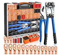 mankk Kit d'outils de sertissage de cosses de fil de cuivre robuste avec 230 cosses de câble de batterie, coupe-câble et tube thermorétractable, ensemble de bornes de fil électrique AWG 8-1/0 pour
