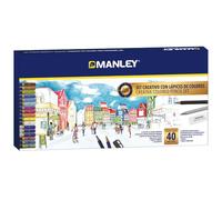 Manley Kit artistique de crayons de couleur 40 pièces | Artist quality | Comprend 24 crayons de couleur premium, 8 crayons de couleur métalliques, 6 crayons de graphite, 1 gomme et 1 taille-crayon.