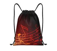 MANLUU Red Flame Sac à dos avec cordon de serrage et motif notes de musique, sac à dos tendance fin et imperméable, noir, taille M, Noir, M