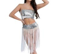 MaNMaNing Bustier à Paillettes pour Danse du Ventre Femme Franges Tenue de Scène Club Party Jazz Carnaval pour Performance Sensuelle et Artistique