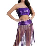 MaNMaNing Bustier à Paillettes pour Danse du Ventre Femme Franges Tenue de Scène Club Party Jazz Carnaval pour Performance Sensuelle et Artistique