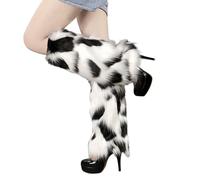 MaNMaNing Cache Jambes Femme Automne Hiver Fausse Fourrure Long Bottes Spectacle Danse Chaud