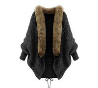 MaNMaNing Cardigan Femme Manches Chauves Souris Loose Grandes Tailles Col Lié Tissu Maille Veste Chaud pour Automne Hiver Tenue Décontractée