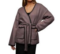 MaNMaNing Cardigan Tricot Long Femme Ceinture Doux Loose décontracté Devant Ouvert Poches Confortable Style Casual pour Superposition
