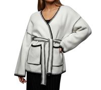 MaNMaNing Cardigan Tricot Long Femme Ceinture Doux Loose décontracté Devant Ouvert Poches Confortable Style Casual pour Superposition