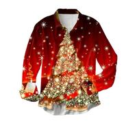 MaNMaNing Chemise Homme Automne Hiver Noël Thème Manches Longues Col Revers Tout Imprimé Poitrine Imprimée Vêtement Décontracté Chemise Homme Élégante Chaud