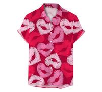 MaNMaNing Chemise Homme Manches Courtes Boutonnée avec Imprimé Saint Valentin Look Tendance pour La Fête des Amoureux