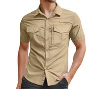 MaNMaNing Chemise Homme Manches Courtes Unie Fine Et Légère, Coupe Slim avec Une Micro-Élasticité. Parfaite pour L'Été, À Porter avec Un Jean Ou Un Chino.