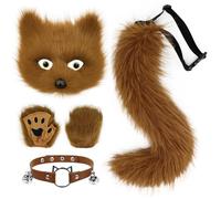 MaNMaNing Costume Carnaval Femme Ensemble Cosplay Avec Queue De Renard Et Collier Pour Adultes Et Demi Masque Accessoire Féminin Complet Séduisant