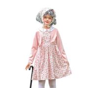 MaNMaNing Costume de Vieille Dame 100 Jours d École pour Enfants Robe de Grand mère 100 Ans Déguisement Amusant Cos Tenue Carnaval pour Enfants