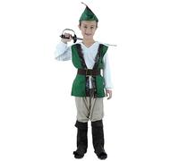 MaNMaNing Costume Enfant Garçon Robin Des Bois Médiéval Avec Cape Chapeau Et Gilet Cosplay Aventure Déguisement Enfant Garçon Médiéval