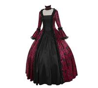 MaNMaNing Costume Halloween Adulte Robe Gothique Imprimée Florale Automne Manches Évasées Pour Soirée Médiévale Déguisement Dame Femme Vintage