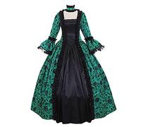 MaNMaNing Costume Halloween Adulte Robe Gothique Imprimée Florale Automne Manches Évasées Pour Soirée Médiévale Déguisement Dame Femme Vintage