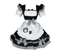 MaNMaNing Costume Halloween Adulte Robe Soubrette Chat Noir Blanc Classique Cosplay Japonais Mignon Pour Femme Déguisement Chat Femme Adorable