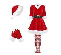 MaNMaNing Costume Noël Femme Adulte Ensemble Fête Santa Performance Robe Célébration Accessoires Père Noël Bonnet Ceinture Bottes Élégant Festif Soirée Thématique Hiver