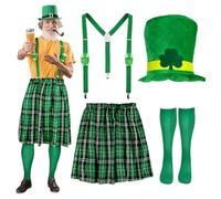 MaNMaNing Costume Saint Patrick Homme Tablier Vert Écossais Sommelier Serveur Fête Chapeau Haut Accessoires Irlande Célébration Ensemble Complet Thématique Bière Festif (Vert-1, Taille unique)