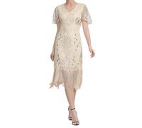 MaNMaNing Déguisement Carnaval Femme Robe Grande Taille À Franges Paillettes Et Perles Style Années 20 Pour Soirée De Gala Et Fête De La Musique Tenue Burlesque Pour Spectacle Cabaret Déguisé