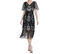 MaNMaNing Déguisement Carnaval Femme Robe Grande Taille À Franges Paillettes Et Perles Style Années 20 Pour Soirée De Gala Et Fête De La Musique Tenue Burlesque Pour Spectacle Cabaret Déguisé