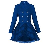 MaNMaNing Déguisement Carnaval Femme Robe Médiévale Queue De Pie Col Revers Ourlet Irrégulier Haut Long Rétro Tenue De Dame Victorienne Pour Soirée Steampunk Et Bal Costumé Veste Habillée Ancienne