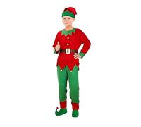 MaNMaNing Déguisement Enfant Elfe De Noël Ensemble Rouge Et Vert Cosplay pour Carnaval Spectacle Tenue Complète Bonnet Haut Pantalon Ceinture Et Couvre Chaussures Costume Elfe Enfant