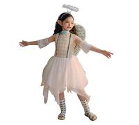 MaNMaNing Déguisement Enfant Fille Robe Fée Fleur Ailes Elfe Jardin Féerique Magique Cosplay Ange Performance Douce Tutu Femme pour Filles Déguisement Elfe Femme