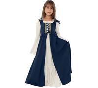 MaNMaNing Déguisement Enfant Fille Robe Médiévale Renaissance avec Corsage À Lacets Et Taille Ajustable pour Carnaval Fête Costumée Historique Robe Médiévale Fille