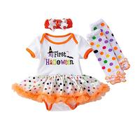 MaNMaNing Deguisement Halloween Bebe Ensemble Robe Tulle Imprimé Combinaison Manches Courtes avec Chaussettes Nouveau Né Deguisement Bebe Fille