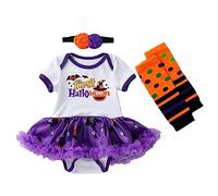 MaNMaNing Deguisement Halloween Bebe Ensemble Robe Tulle Imprimé Combinaison Manches Courtes avec Chaussettes Nouveau Né Deguisement Bebe Fille