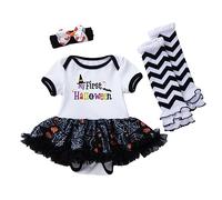 MaNMaNing Deguisement Halloween Bebe Ensemble Robe Tulle Imprimé Combinaison Manches Courtes avec Chaussettes Nouveau Né Deguisement Bebe Fille