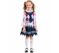 MaNMaNing Déguisement Halloween Enfant Écolier Gothique Taché De Sang Uniforme Cosplay Avec Veste Et Cravate Déguisement Halloween Enfant Fille Écolière