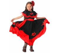 MaNMaNing Déguisement Halloween Enfant Jour Des Morts Mexicain Robe Fleurie Cosplay Gothique Performance Scène Avec Couronne Et Maquillage Déguisement Halloween Enfant Fille Mexicaine