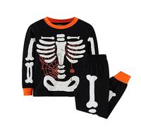 MaNMaNing Deguisement Halloween Enfant Pyjama Squelette Phosphorescent Manches Longues Haut Bas Confortable pour Soirée Maison Deguisement Enfant Halloween