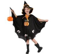 MaNMaNing Déguisement Halloween Enfant Sorcière Cape Chapeau Accessoires Citrouille Tenue Violette Avec Balai Et Collerette Dentelle Déguisement Halloween Enfant Fille Sorcière