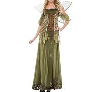 MaNMaNing Déguisement Halloween Femme Costume Fée Verte Ailée Cosplay Forêt Robe Princesse Déguisement Élégant avec Accessoires
